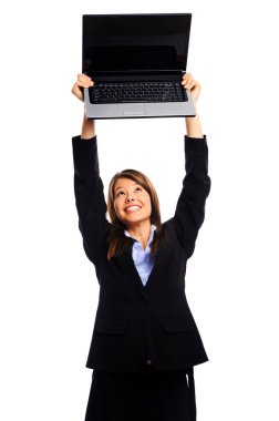 iş kadını holding laptop