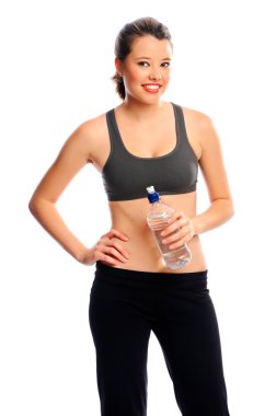 güzel kız su şişesi ile dinlenme