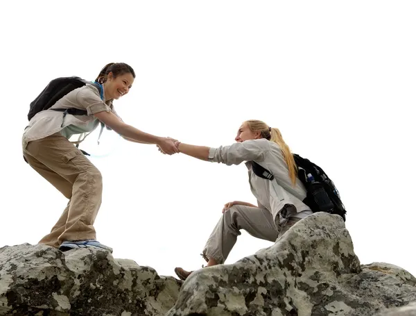 Female explorers lend a helping hand — Stock Photo, Image