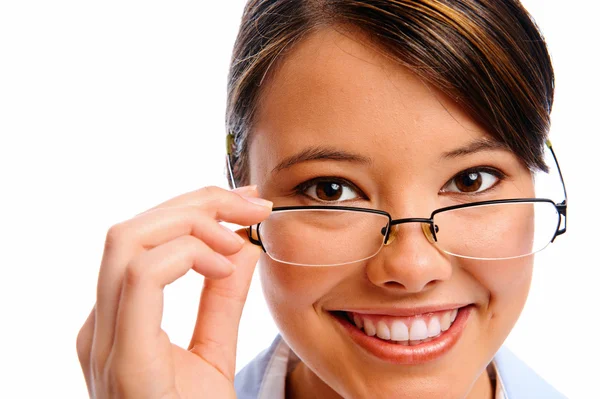 Närbild på en modell med glasögon — Stockfoto
