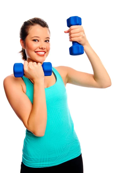 Pretty woman with dumbbells — Stock Photo, Image