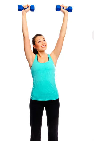 Pretty woman with dumbbells — Stock Photo, Image