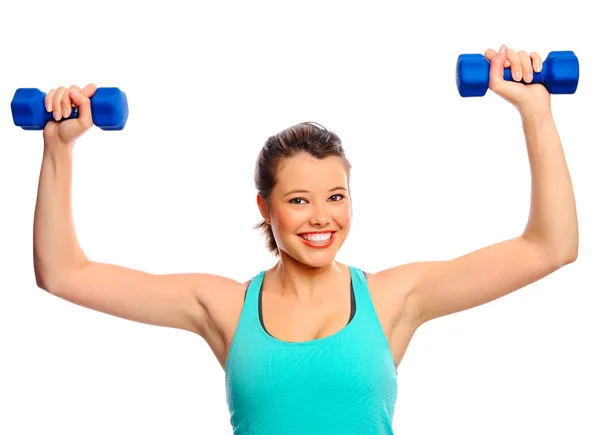 Pretty woman with dumbbells — Stock Photo, Image