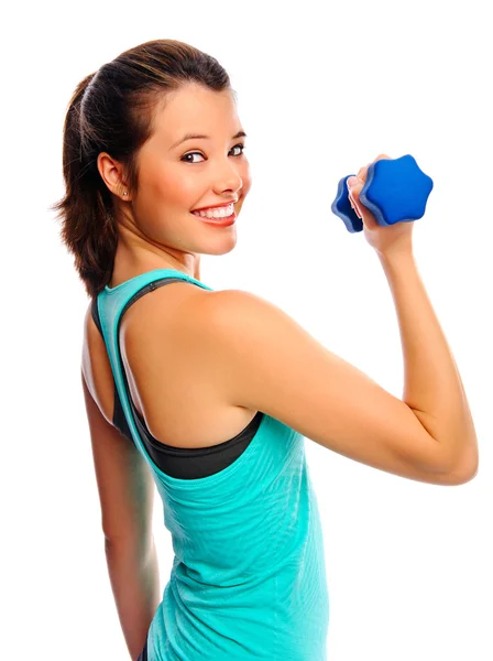 Pretty woman with dumbbells — Stock Photo, Image