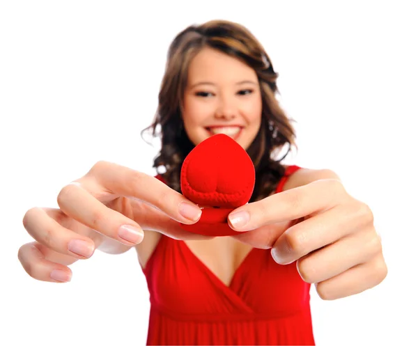 Pretty girl receives a ring — Stock Photo, Image