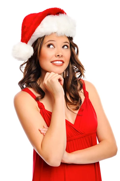 Krásná dívka s kloboukem vánoční — Stock fotografie