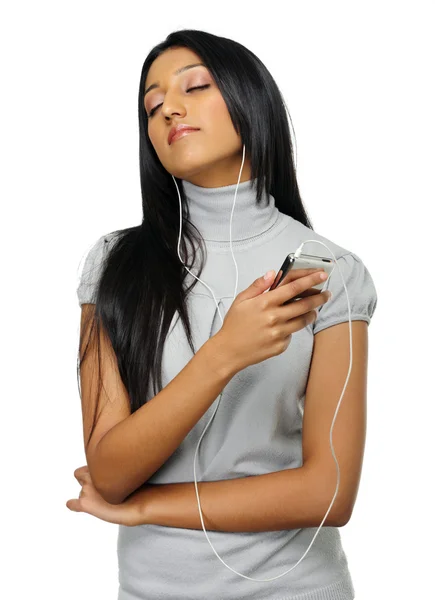 MP3 spelare flicka — Stockfoto