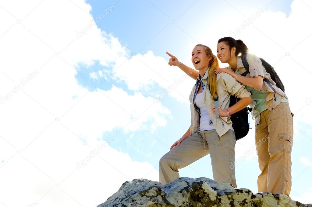 Happy hiking girls
