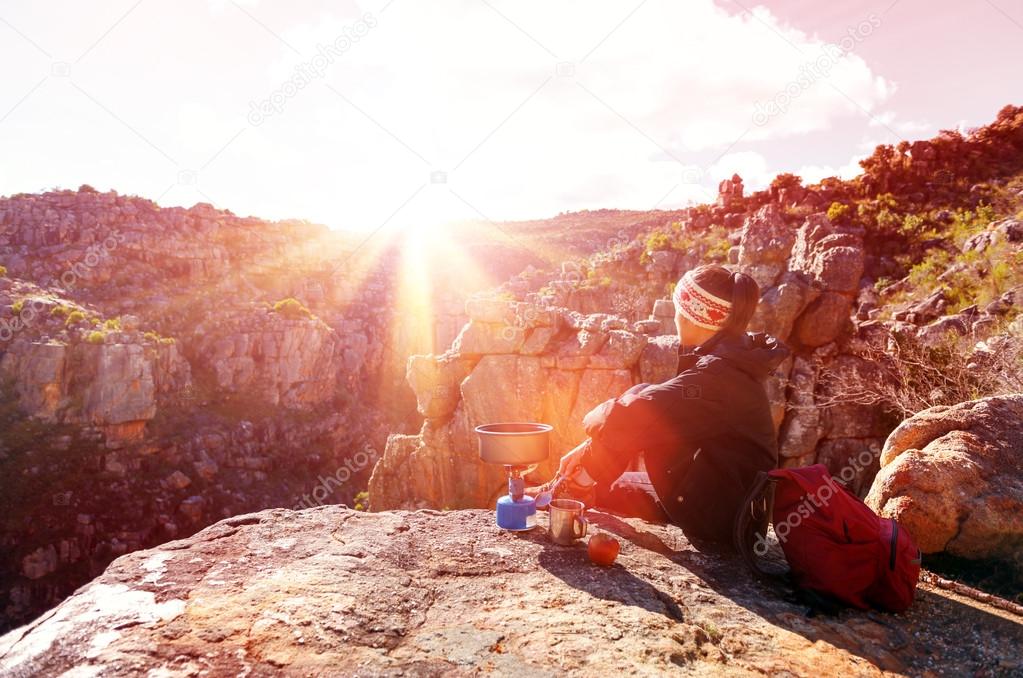 relaxed hiking woman