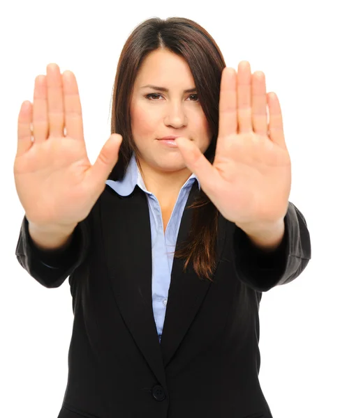 Гарненька бізнес-леді з стоп жестом — стокове фото