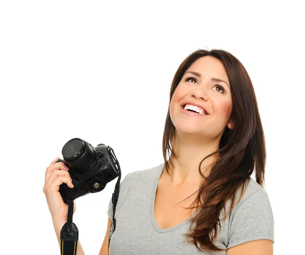 Pretty woman with camera — Stock Photo, Image