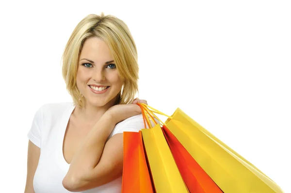 Bella ragazza con lo shopping — Foto Stock