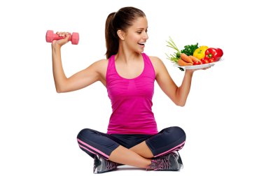 Картина, постер, плакат, фотообои "женщина со здоровым питанием и упражнениями
", артикул 28402611