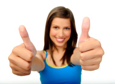 Gülümseyen ve Yaşasın vererek kadın