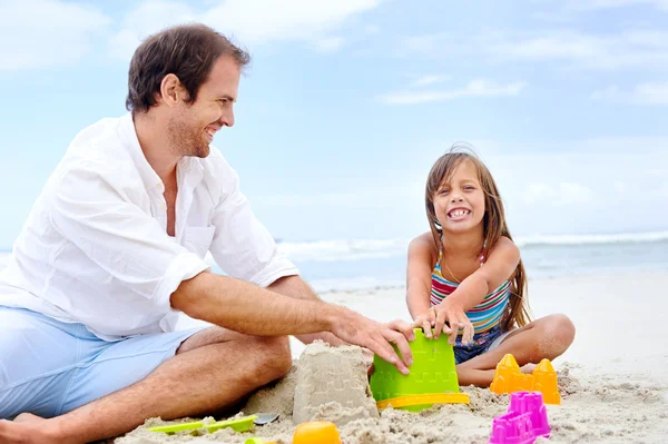 Happy sand castle child — Stock Photo, Image