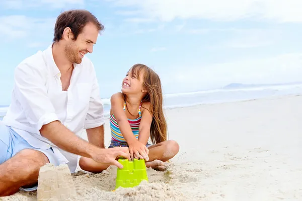 Happy sand castle child — Stock Photo, Image