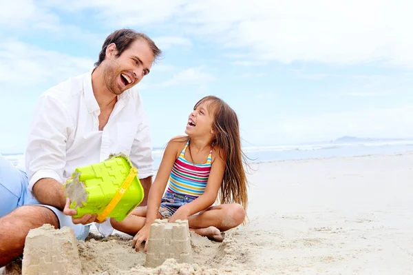 Happy sand castle child — Stock Photo, Image