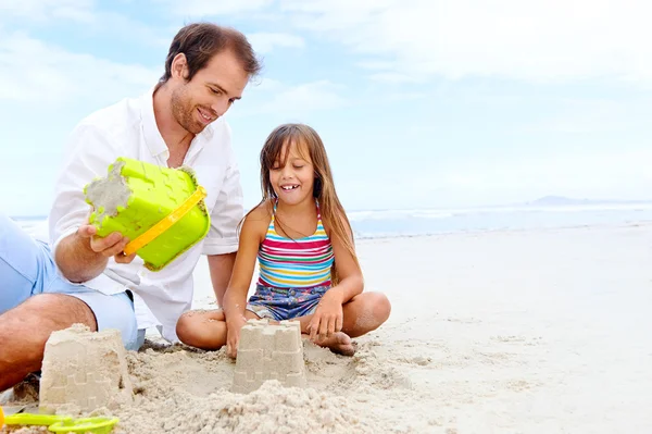 Happy sand castle child — Stock Photo, Image