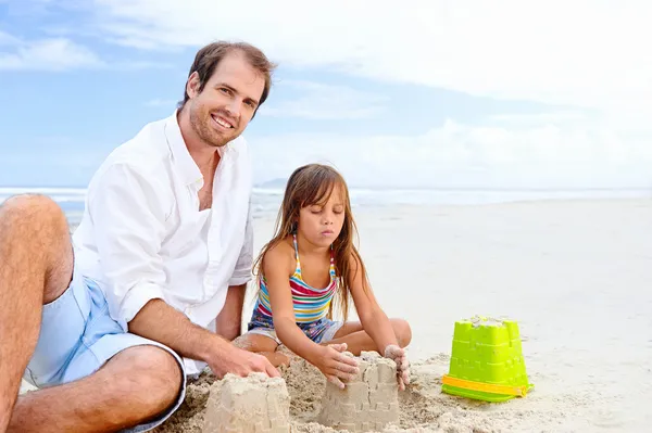 Happy sand castle child — Stock Photo, Image