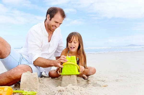 Happy sand castle child — Stock Photo, Image