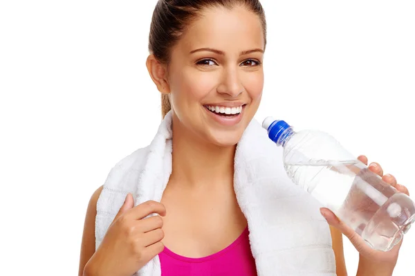 Mujer con botella de agua — Foto de Stock