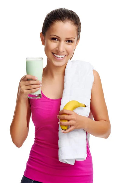 Woman with diet protein shake — Stock Photo, Image