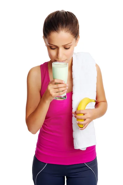 Mujer con batido de proteína dieta — Foto de Stock