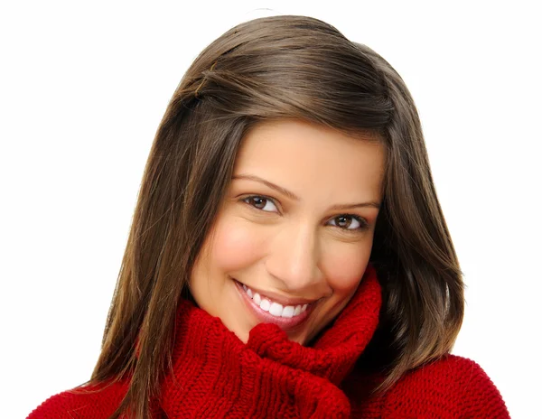 Carefree girl in red knitted top — Stock Photo, Image