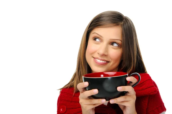 Frau hält Suppentasse in der Hand — Stockfoto