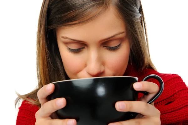 Chica bebiendo sopa de cuenco — Foto de Stock