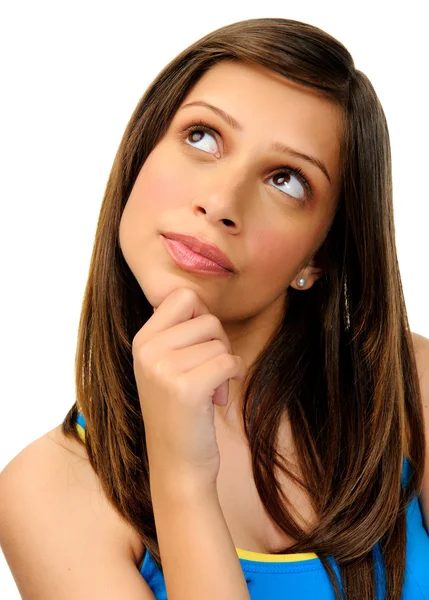 Femme en studio regarde vers le haut — Photo