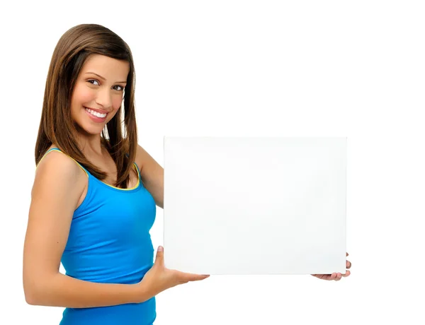 Woman holding blank board — Stock Photo, Image