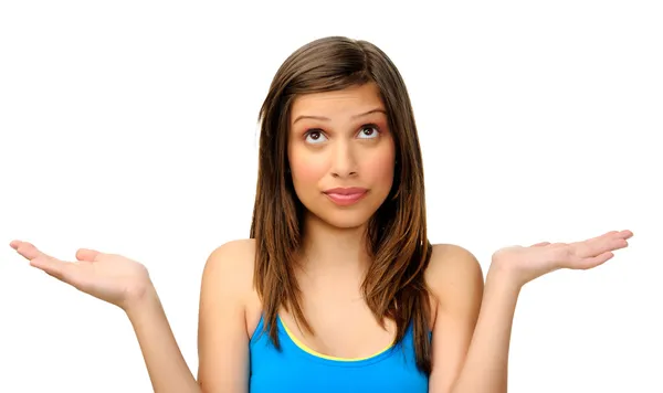 Girl compares two options — Stock Photo, Image