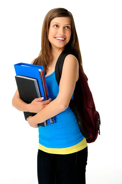 Estudante posa com arquivos e mochila — Fotografia de Stock