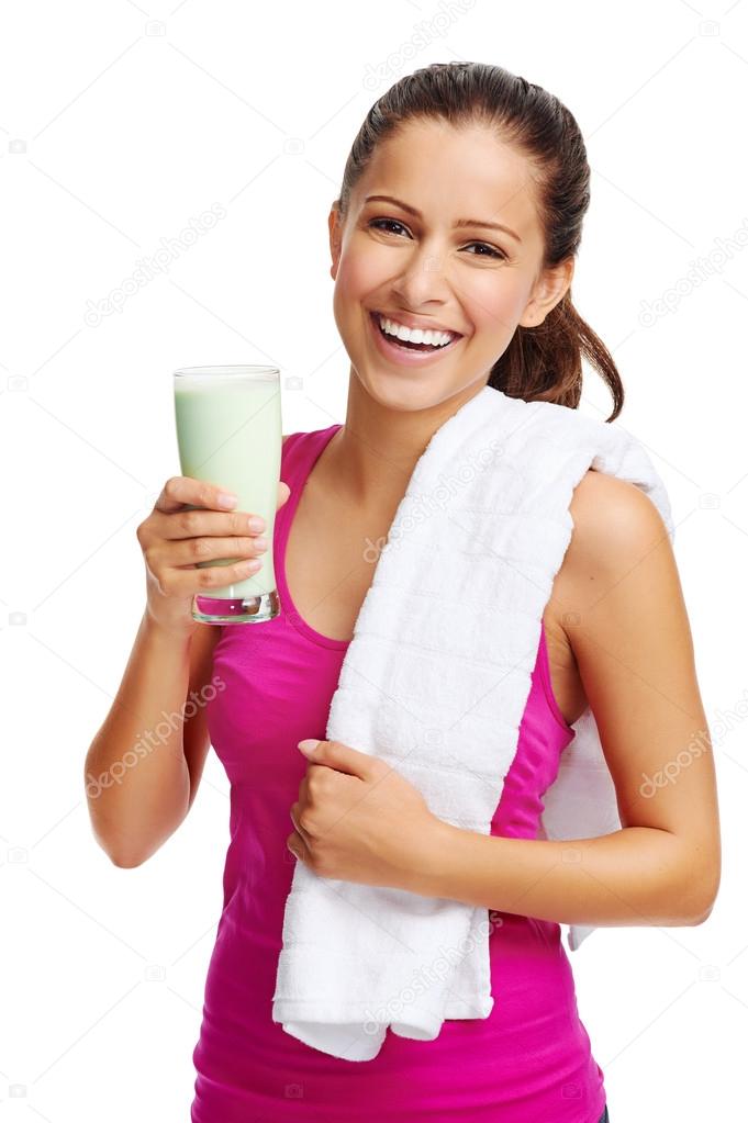 Woman with diet protein shake