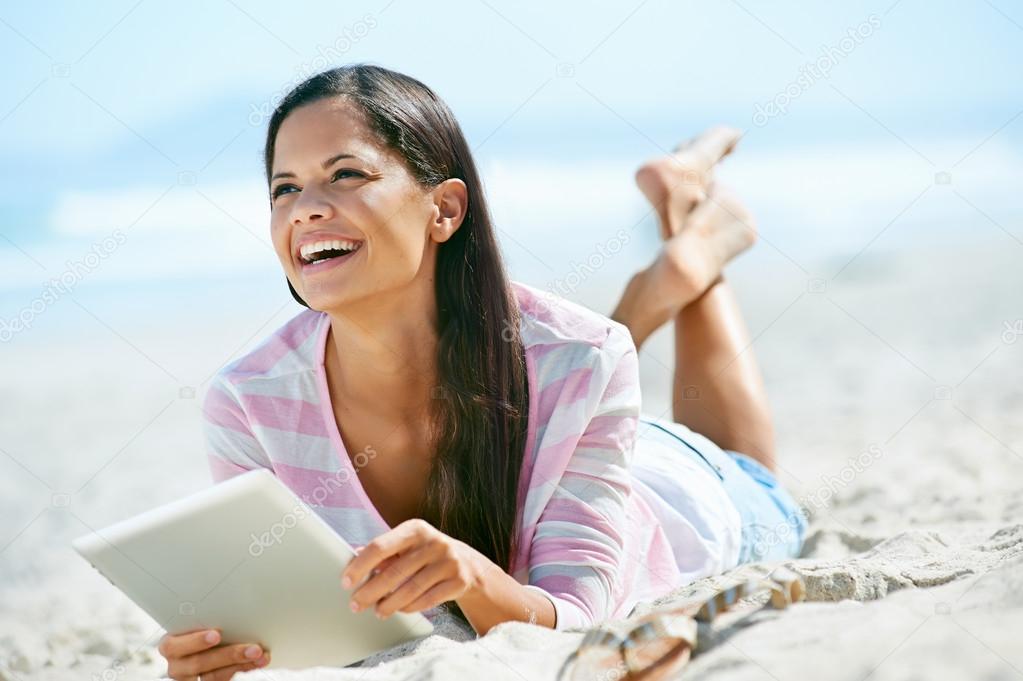 tablet beach woman