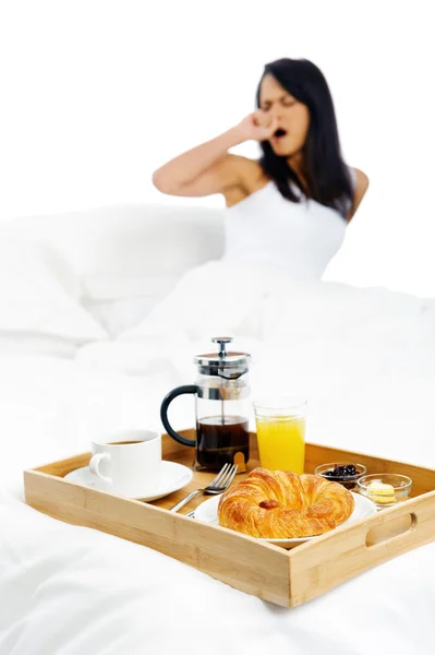 Breakfast in bed service — Stock Photo, Image