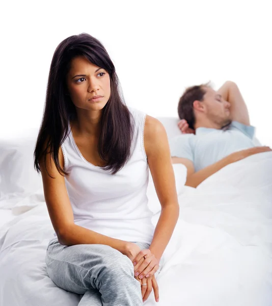 Couple fighting bedroom — Stock Photo, Image