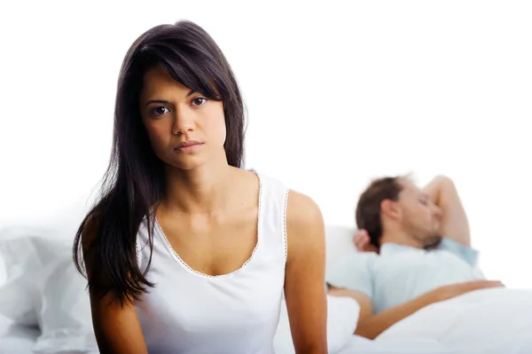 Couple fighting bedroom — Stock Photo, Image