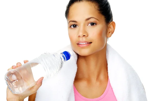 Mujer botella de agua — Foto de Stock