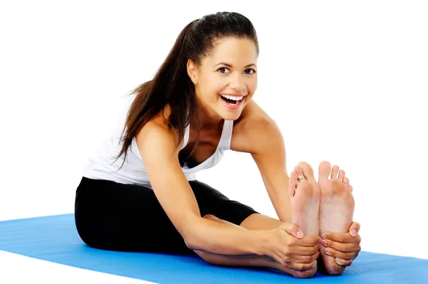 Feliz estiramiento mujer yoga —  Fotos de Stock