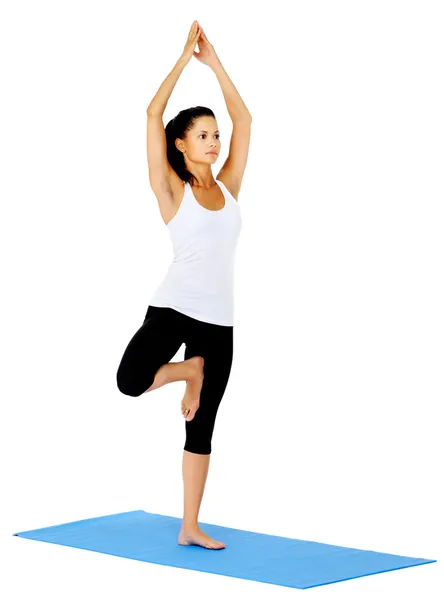Árbol pose yoga mujer — Foto de Stock