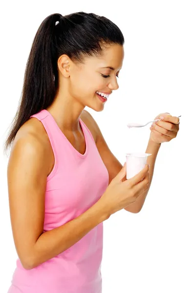 Healthy yogurt woman — Stock Photo, Image