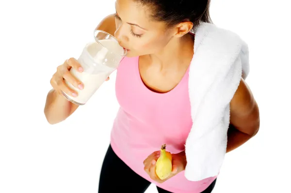 Mujer banana shake — Foto de Stock