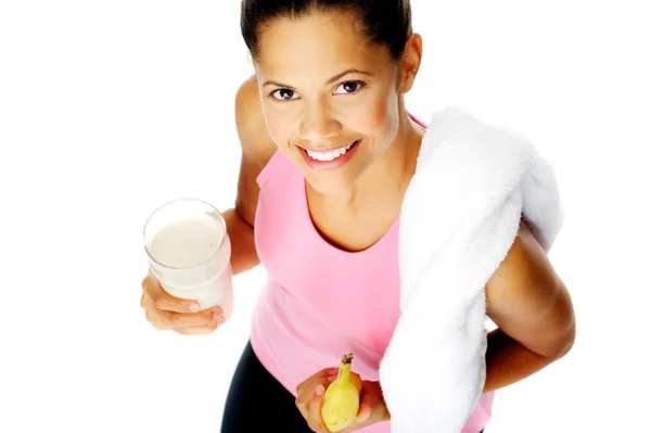 Mujer banana shake — Foto de Stock