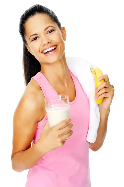 Mujer banana shake — Foto de Stock