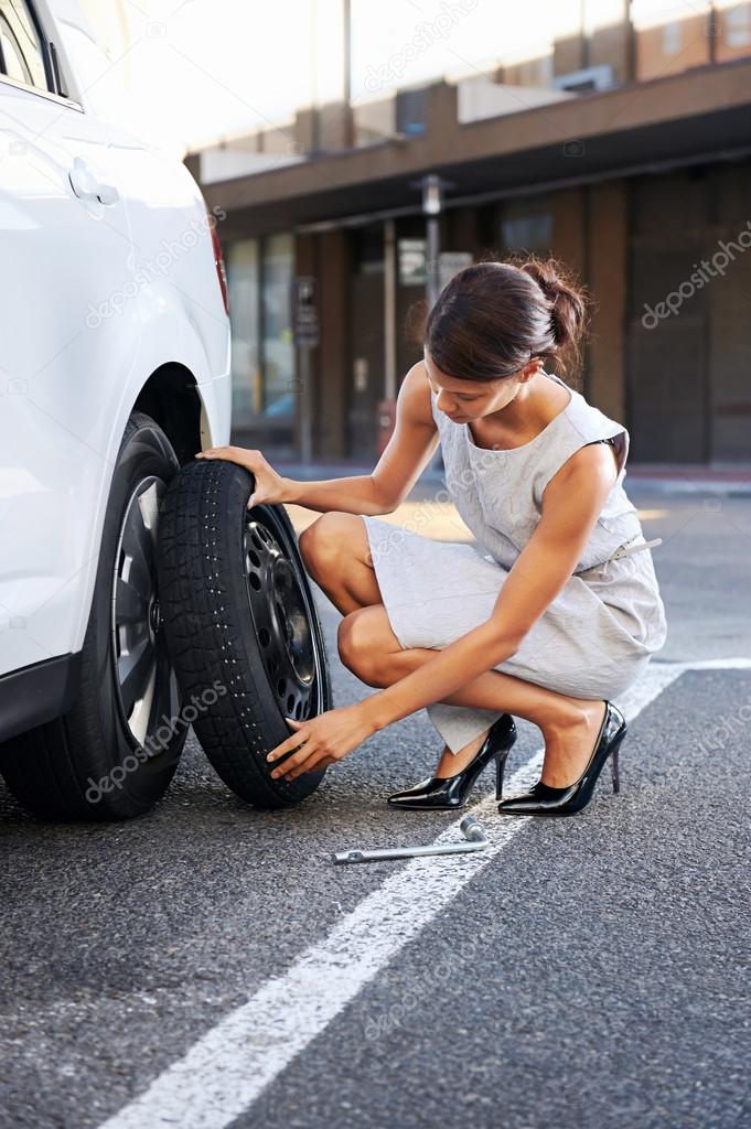 flat tire woman