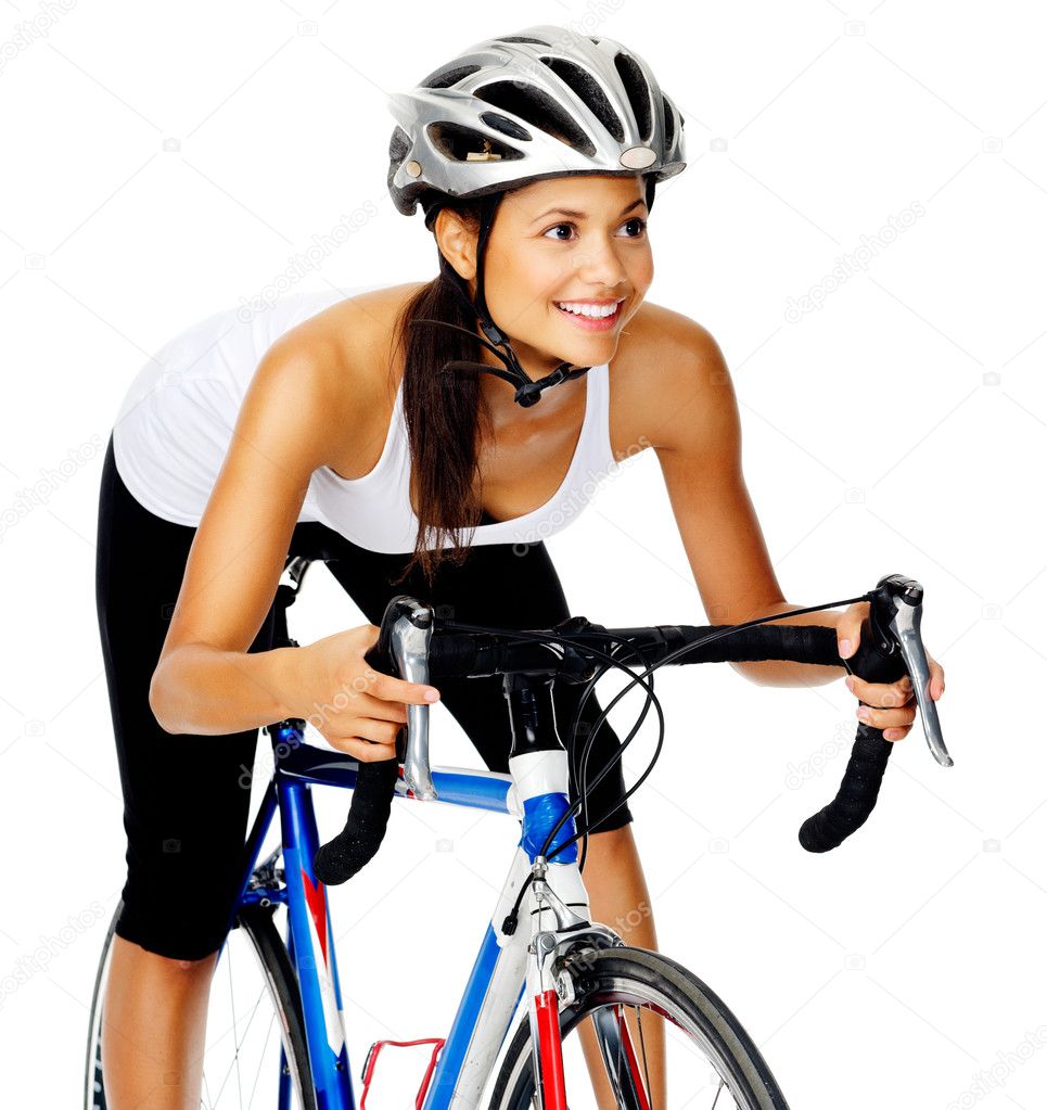 Friendly cyclist woman — Stock Photo © Daxiao_Productions 28424723