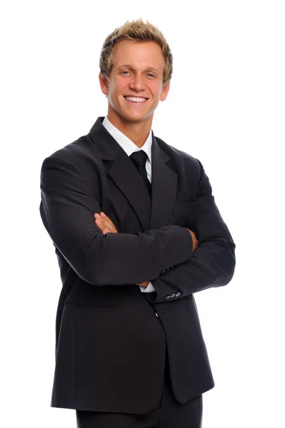 ビジネス スーツを着た男が肯定的な態度 — ストック写真