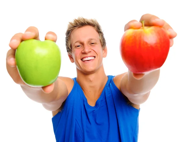 Deportista feliz con dos manzanas —  Fotos de Stock